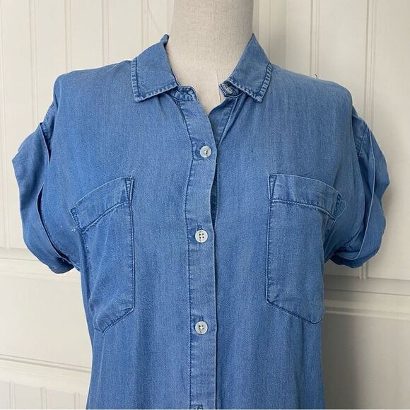 Thread & Supply Womens Collared Chambray Button Down Mini Shirt Dress Blue XS - Picture 3 of 13